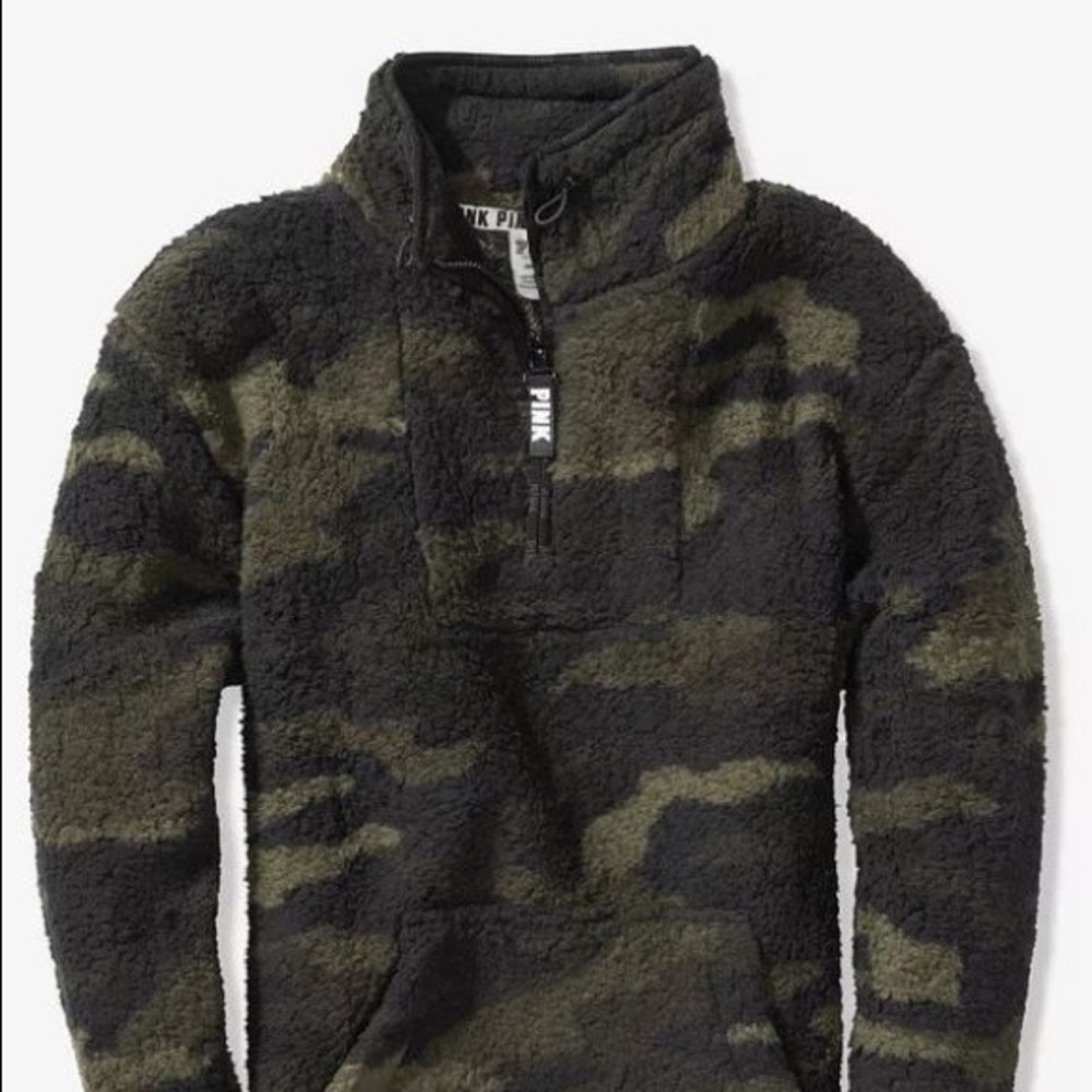 Victorias Secret Pink Camo Sherpa Half Zip size M
